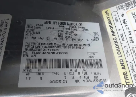 2008 Lincoln Navigator from USA, damaged, VIN 5LMFU27578LJ15130